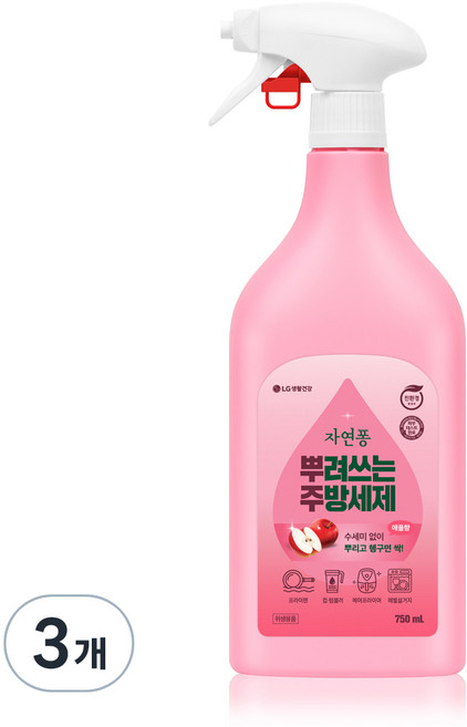 자연퐁 뿌려쓰는 주방세제 용기형 애플향, 750ml, 3개
