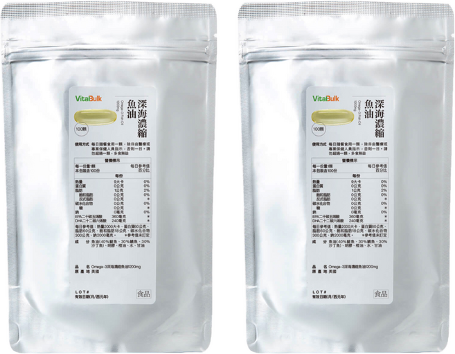 VitalBulk Omega-3 深海濃縮魚油 1200mg, 100顆, 2包