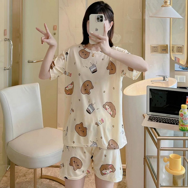 엘쏘 커플용 데일리 반팔 반바지 파자마 세트