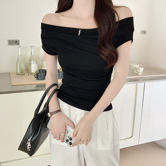 루나걸 여성용 루나엘라 오프숄더 드레이프 반팔 티셔츠 L26SMT030513