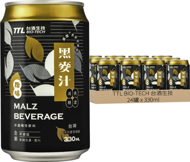 TTL BIO-TECH 台酒生技 原味黑麥汁, 330ml, 24罐