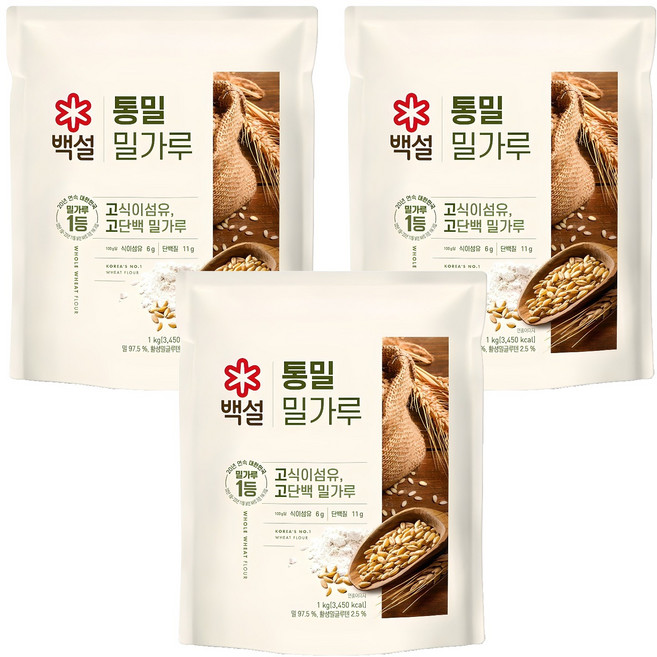 백설 통밀밀가루, 1kg, 3개