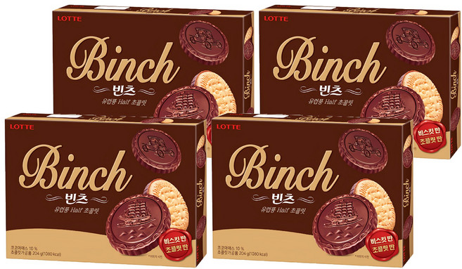 LOTTE 樂天 Binch 巧克力餅乾, 204g, 4盒