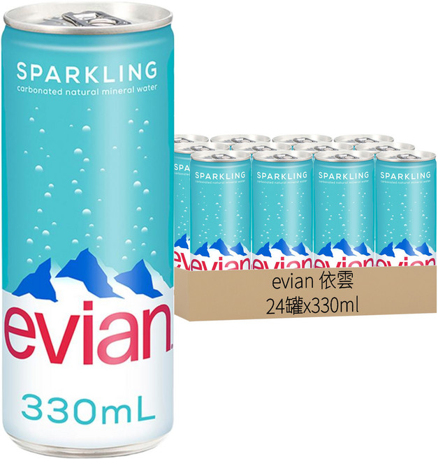 evian 依雲 台灣公司貨 氣泡礦泉水, 330ml, 24罐