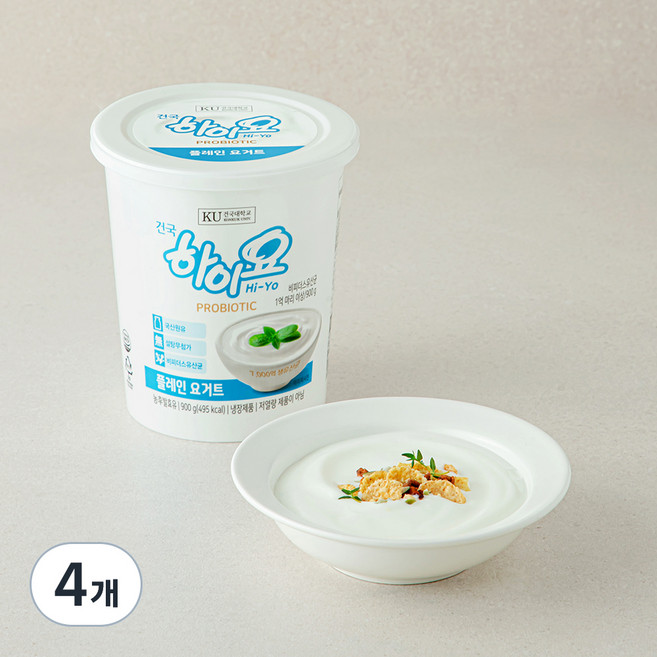 건국유업 하이요 프로바이오틱 플레인 요거트, 900g, 4개, 1개입