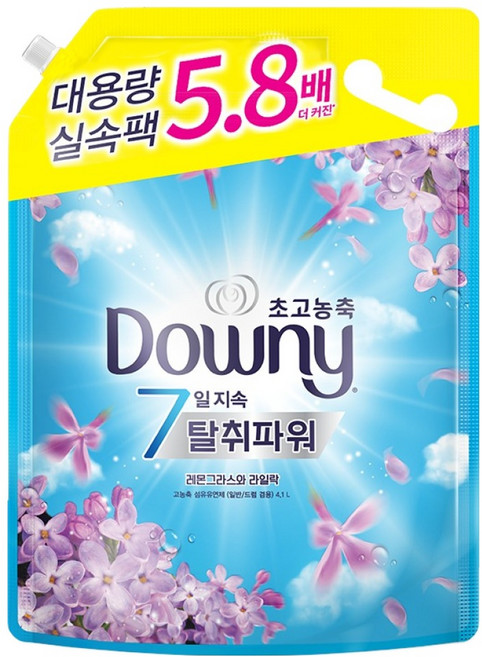 다우니 고농축 섬유유연제 레몬그라스와 라일락 리필, 4.1L, 1개