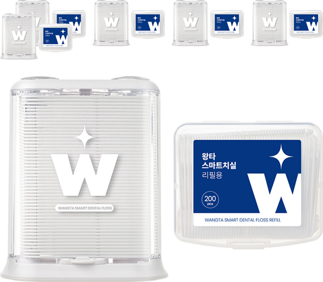 왕타 스마트 치실 원터치 디스펜서형 + 리필용 세트, 11cm, 300개입, 6세트