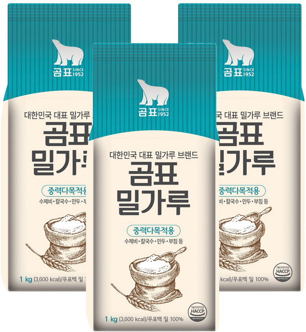 곰표 밀가루 중력다목적용, 1kg, 3개