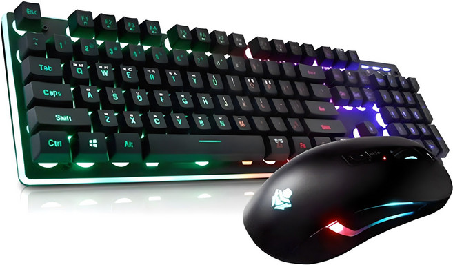 ABKO HACKER 彩虹 LED 電競鍵盤 + 滑鼠組, 黑色, KM400, 一般型