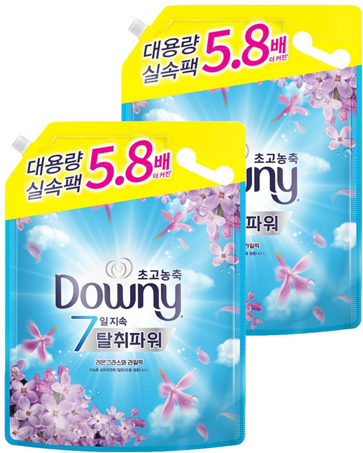 다우니 탈취파워 고농축 섬유유연제 레몬그라스와 라일락 리필, 4.1L, 2개
