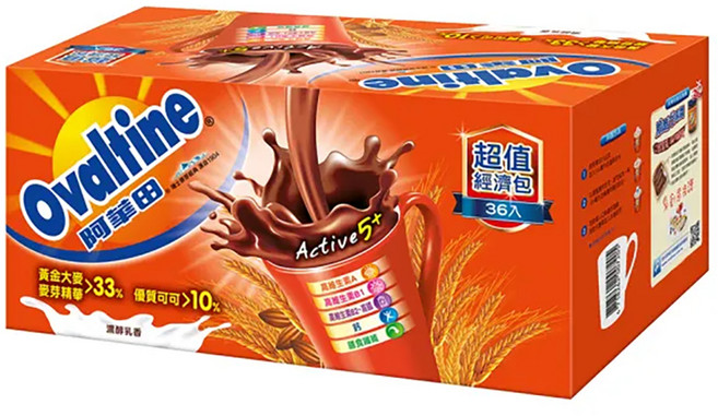 Ovaltine 阿華田 營養巧克力麥芽飲品, 20g, 36包, 1盒