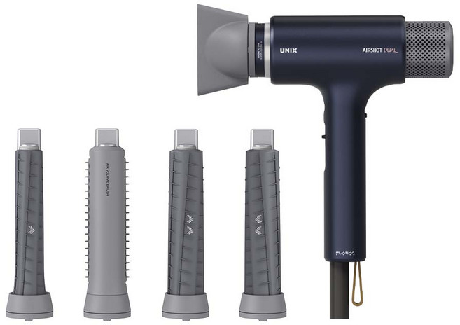 유닉스 에어샷 듀얼 모션 드라이기 30mm + 40mm 배럴 세트 1650W, UN-D1973P, 혼합색상