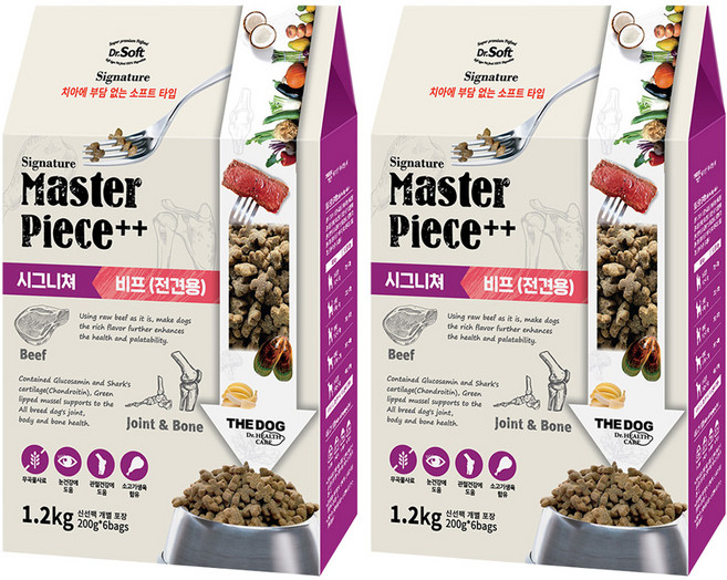 더독 전연령용 강아지 닥터소프트 명작 시그니처 사료, 소, 1.2kg, 2개