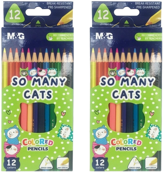 M&G STATIONERY 晨光文具 新易 CATS紙盒色鉛筆, 12色, 2盒