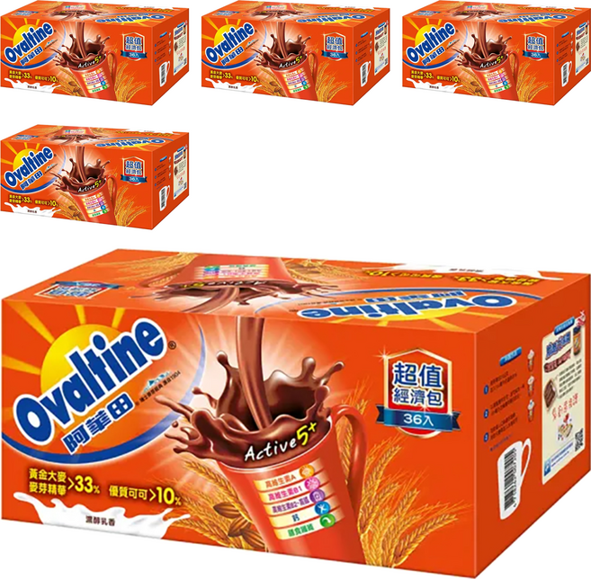 Ovaltine 阿華田 營養巧克力麥芽飲品, 20g, 36包, 5盒