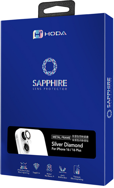 HODA 好貼 藍寶石鏡頭保護貼 鈦銀色 閃粉白鑽 2個, 1盒