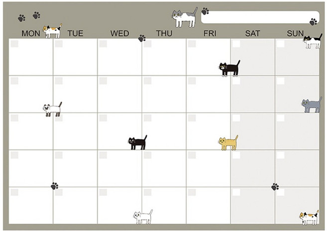 AA 晶裕荃 磁鐵白板月曆 WB65C-A303 灰/貓, 1個