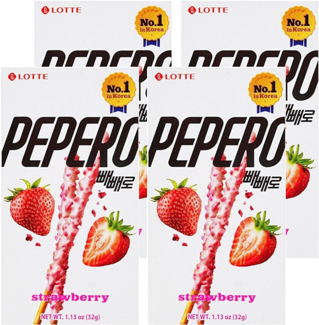 LOTTE 樂天 PEPERO草莓脆粒餅乾棒, 32g, 4盒