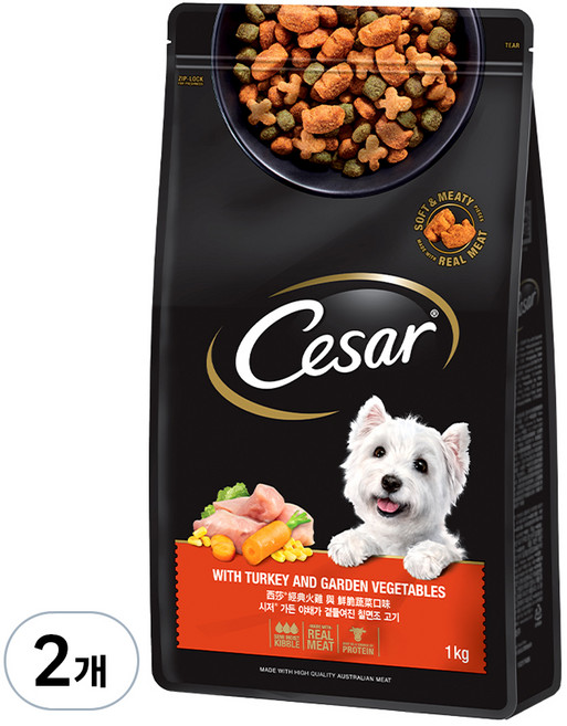 시저 어덜트 강아지 건식사료, 칠면조, 1kg, 2개