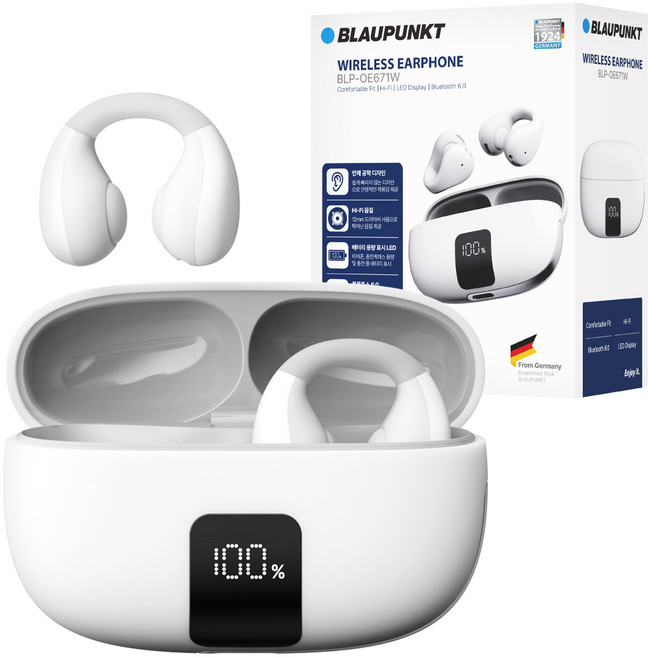 블라우풍트 오픈픽 클립 Ai ENC 이어커프 오픈형 블루투스 이어폰, BLP-OE671, 화이트