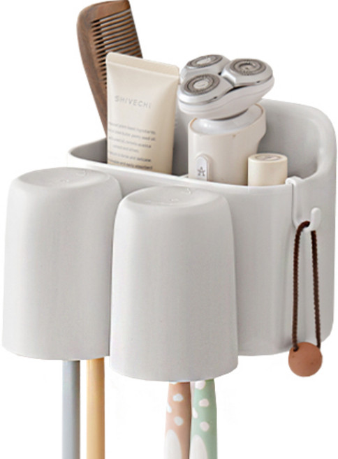 피키픽스 수납형 칫솔걸이 양치컵 2구 거치대 세트, 화이트, 1세트