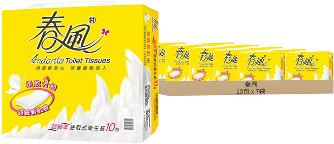 春風 超細柔抽取式衛生紙, 10包, 7袋