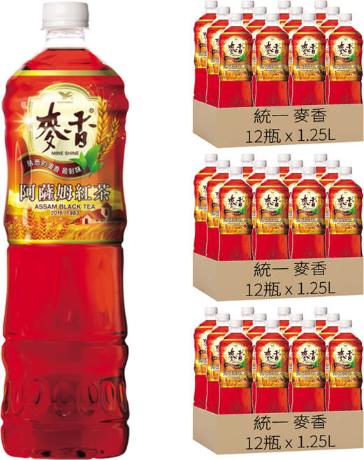 統一 麥香 阿薩姆紅茶, 1.25L, 36瓶
