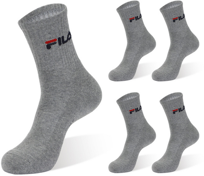 휠라 시그니처 더블 쿠션 미드 양말 5켤레, 그레이, 1세트