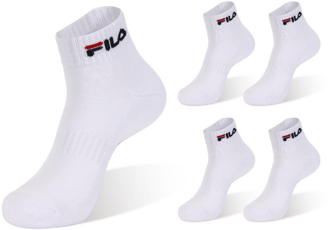 휠라 시그니처 더블 쿠션 앵클 스포츠 양말 5족, 화이트, 1세트