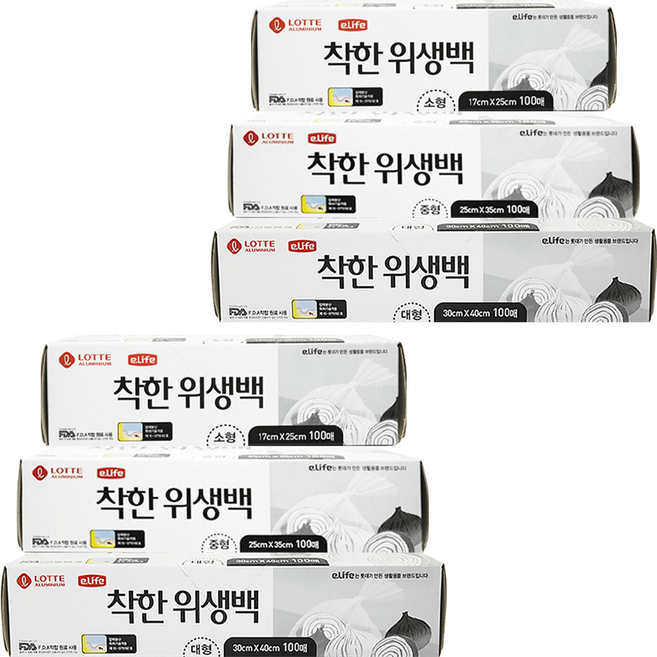 LOTTE 樂天 e.Life 優質保鮮袋 小型 17cm x 25cm 100入 + 中型 25cm x 35cm 100入 + 大型 30cm x 40cm 100入, 混合, 2套