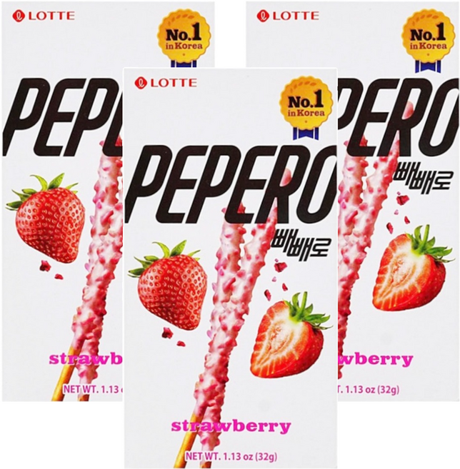 LOTTE 樂天 PEPERO草莓脆粒餅乾棒, 32g, 3盒