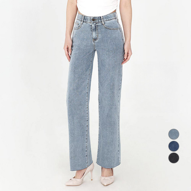 닷이프 여성용 롱/숏 기장 스판좋은 히든밴딩 와이드 슬림핏 청바지