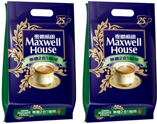 Maxwell House 麥斯威爾 無糖2合1咖啡, 11g, 25包, 2袋