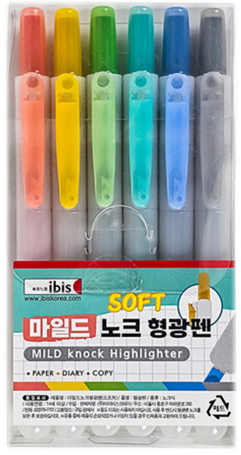 아이비스 마일드 노크 형광펜, 혼합색상, 1세트
