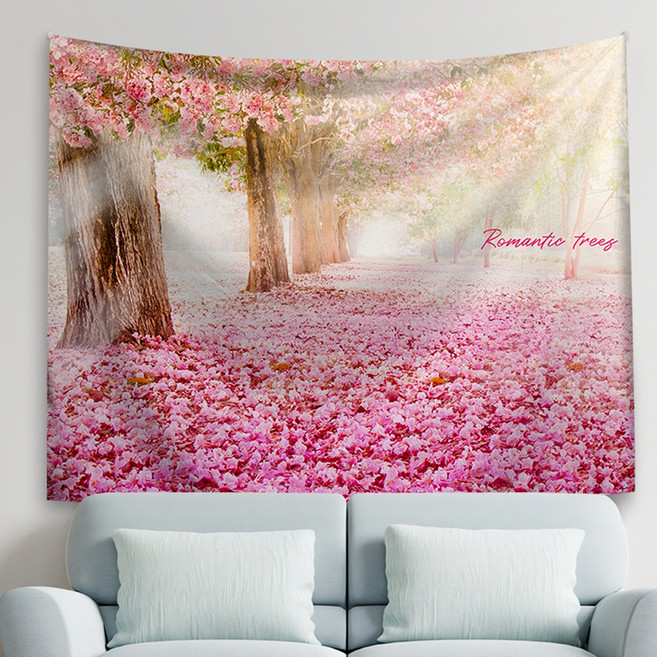 半島良品 居家裝飾掛布 附無痕釘2個 + 倒鉤夾2個, 櫻花樹林