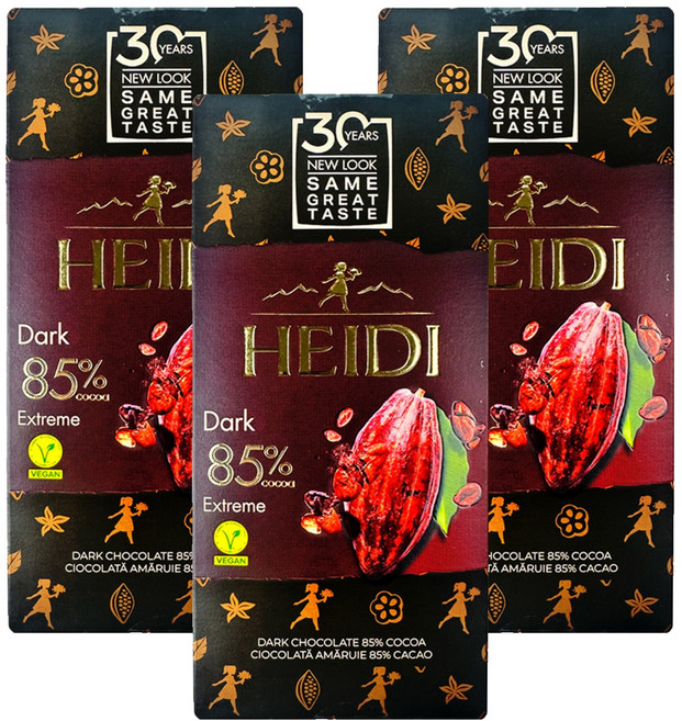 HEIDI 赫蒂 85%黑巧克力, 80g, 3盒