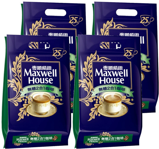 Maxwell House 麥斯威爾 無糖2合1咖啡, 11g, 25包, 4袋