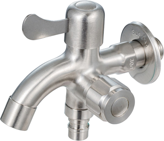 手易坊 高級不銹鋼雙出水長栓, 1個