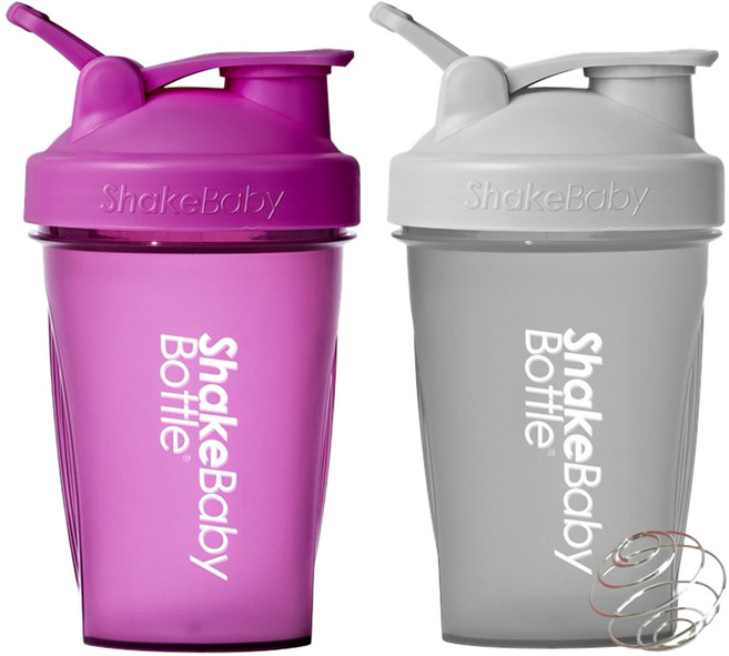 쉐이크베이비 보틀 쉐이커 2종 세트, 퍼플 + 그레이, 600ml, 2개