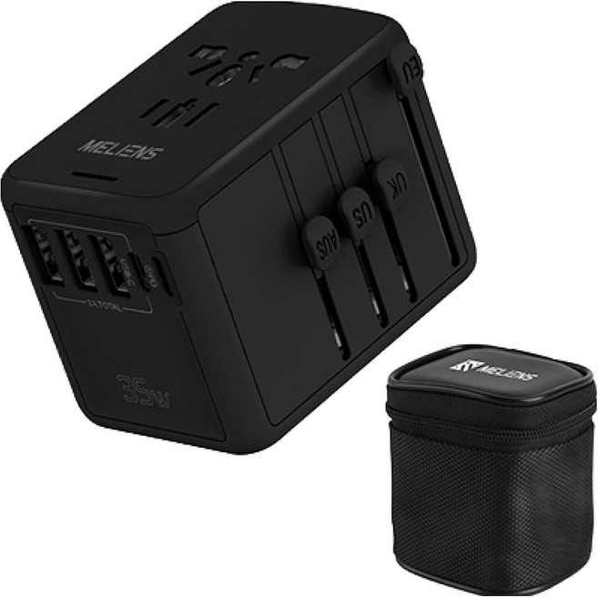 멜리언스 해외여행용 5포트 PD35W 초고속충전 멀티 어댑터 블랙 ML-OL1, 1개