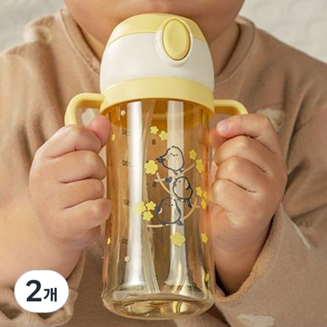 베베픽 유아용 원터치 PPSU 빨대컵, 250ml, 2개, 오목눈이마리골드