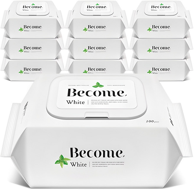 비컴 화이트 물티슈 캡형, 100매, 10개, 50g