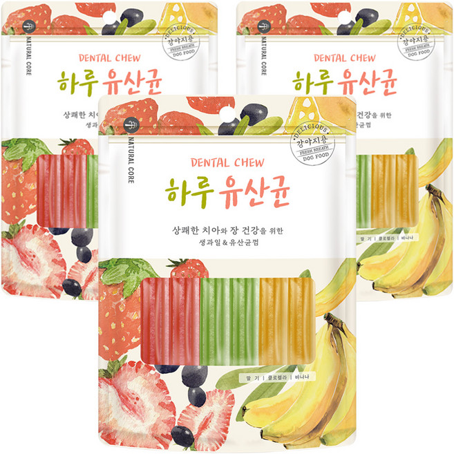 네츄럴코어 하루유산균 강아지 영양제, 혼합맛(딸기/클로렐라/바나나), 72g, 9개