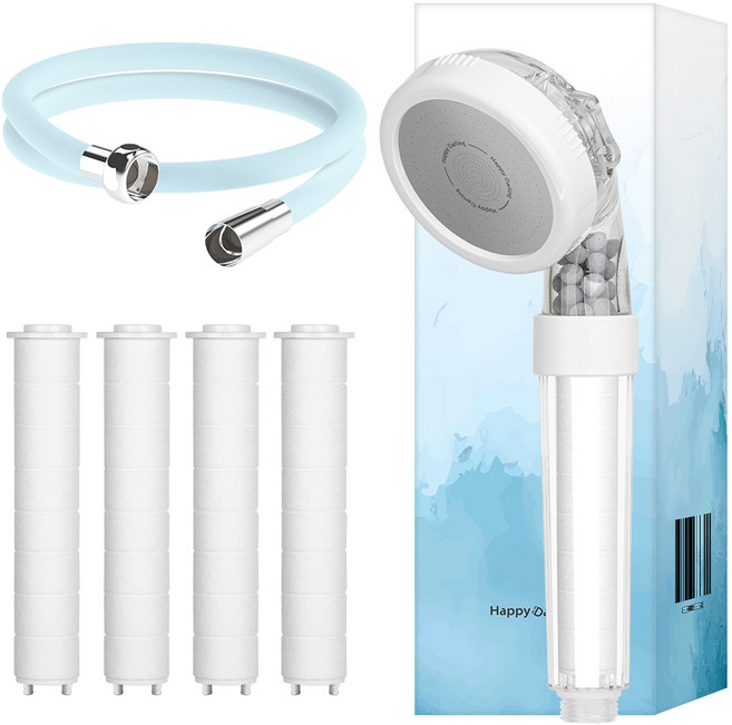 해피달링 3WAY 필터 샤워기 + 필터 4개 + 코튼캔디 샤워호스 2m 세트, 1세트, 소다