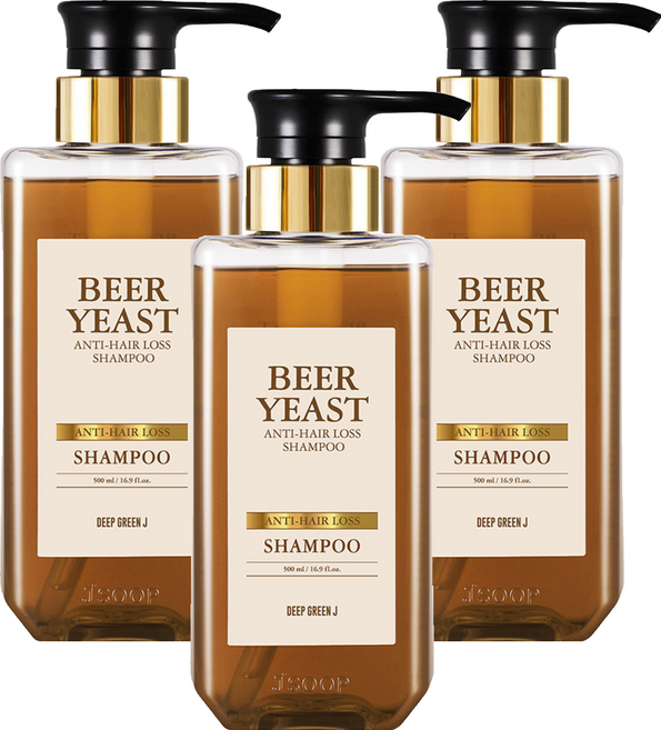 딥그린제이 맥주효모 탈모증상완화 샴푸, 500ml, 3개