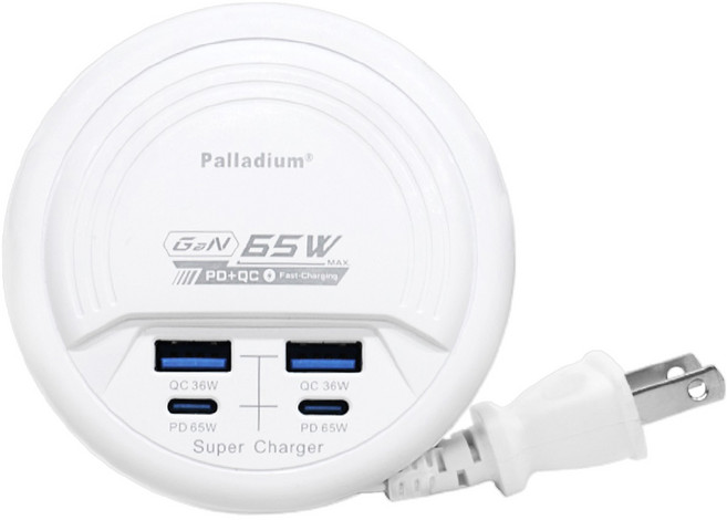 Palladium 帕拉丁 氮化鎵USB電源供應器 65W 47cm Type-C 2個 + Type-A 2個 UB-62, 白色, 1個