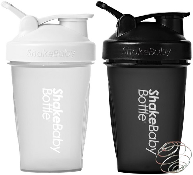 쉐이크베이비 보틀 쉐이커 2종 세트, 화이트 + 블랙, 600ml, 2개