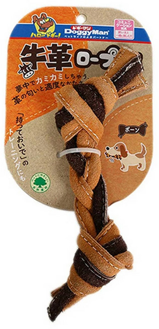 DoggyMan 多格漫 犬用牛革互動潔齒玩具, 骨型 黑色 + 咖啡色, 1個