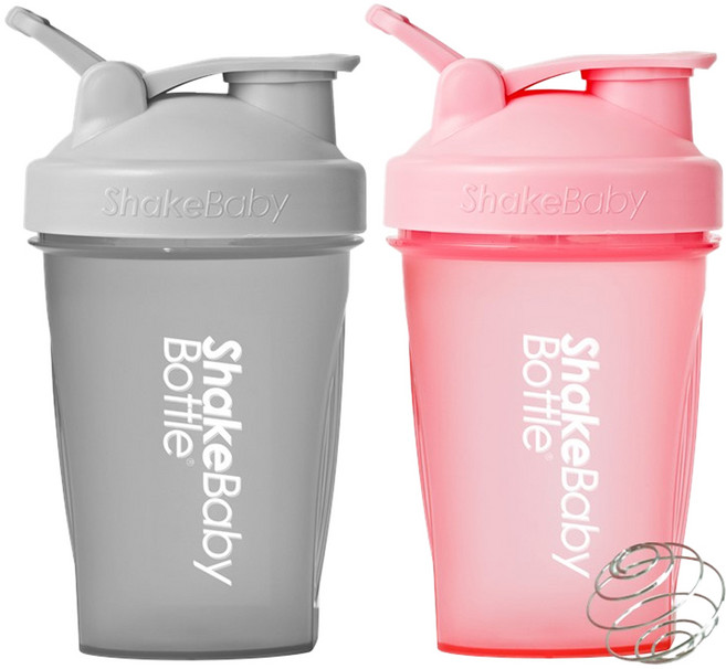 Shake Baby 搖搖杯2件組+攪拌球, 灰色+粉色, 600ml, 1組