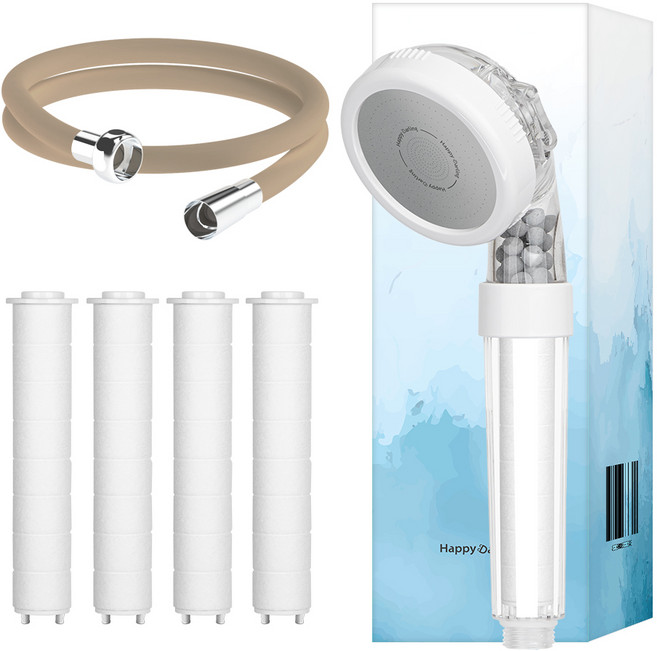 해피달링 3WAY 필터 샤워기 + 필터 4개 + 리플랜 샤워호스 2m 세트, 1세트, 라떼